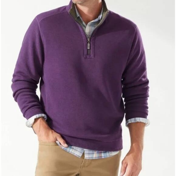 TOMMY BAHAMA Flipside Half Zip Reversible Sweatshirt Gray Pewter Purple {V16}